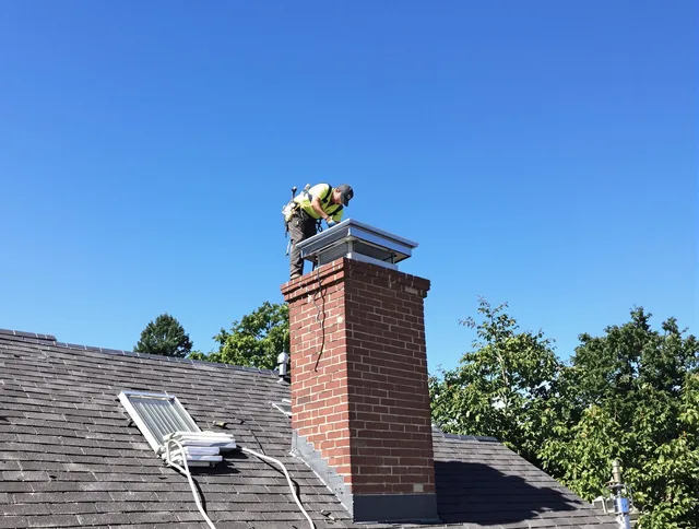 Lake Wylie Chimney Sweep technician measuring a chimney cap in Lake Wylie, SC