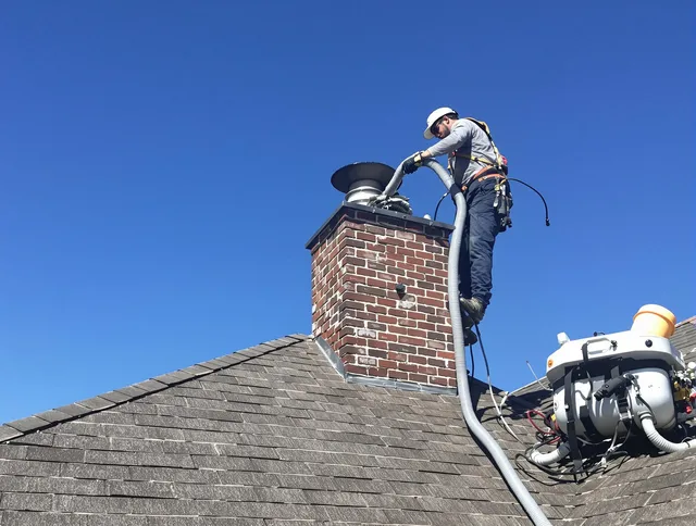 Dedicated Lake Wylie Chimney Sweep team member cleaning a chimney in Lake Wylie, SC