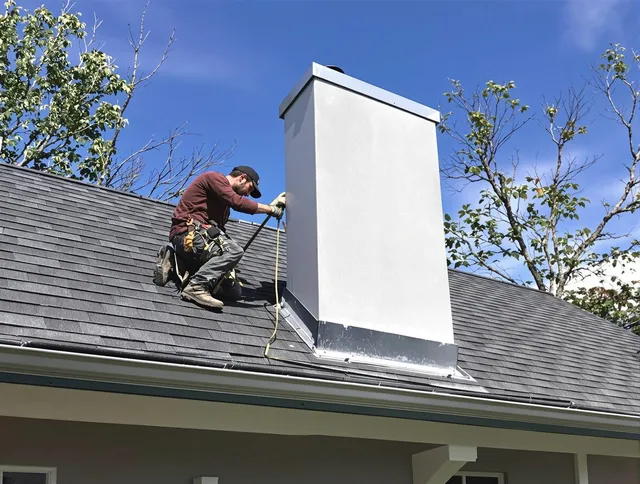 Lake Wylie Chimney Sweep team member finishing chimney construction in Lake Wylie, SC
