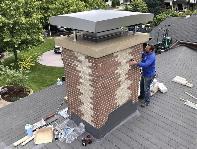 Lake Wylie Chimney Sweep team working on a custom chimney remodel in Lake Wylie, SC