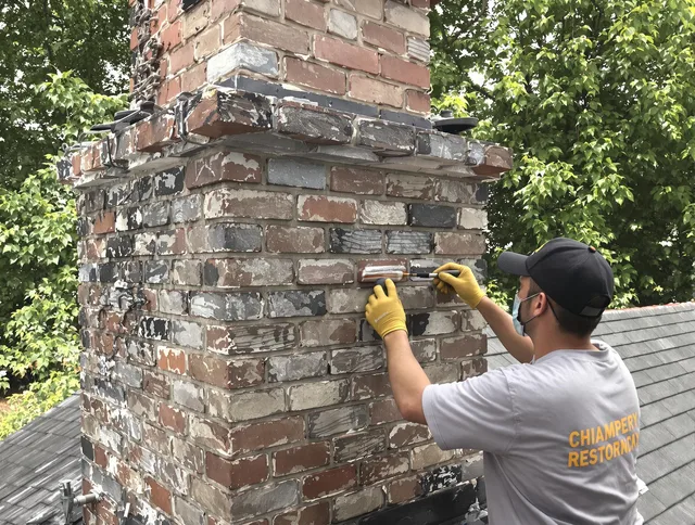 In-progress chimney restoration by Lake Wylie Chimney Sweep in Lake Wylie, SC