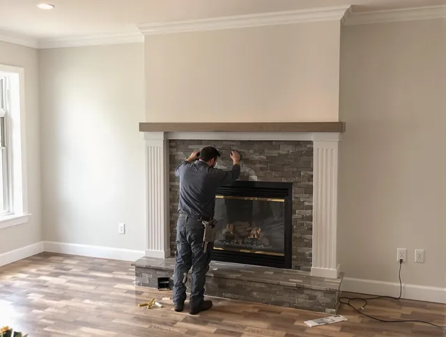Lake Wylie Chimney Sweep finishing a custom fireplace install in Lake Wylie, SC